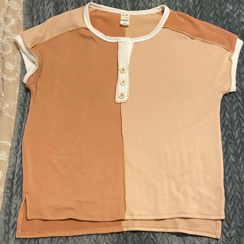 7th Ray Color Block Tee - pink taupe and Cream